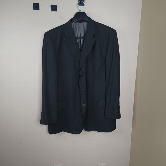 Caravelli Grey Pinstrip Three Button Wool Blend Blazer Size 48L - Picture 1 of 12